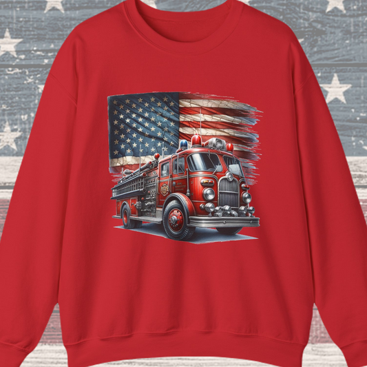 Fire Truck with Flag Sweatshirt