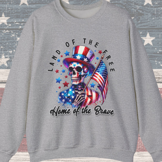 Land of the Free Home of the Brave Skeleton Sweatshirt