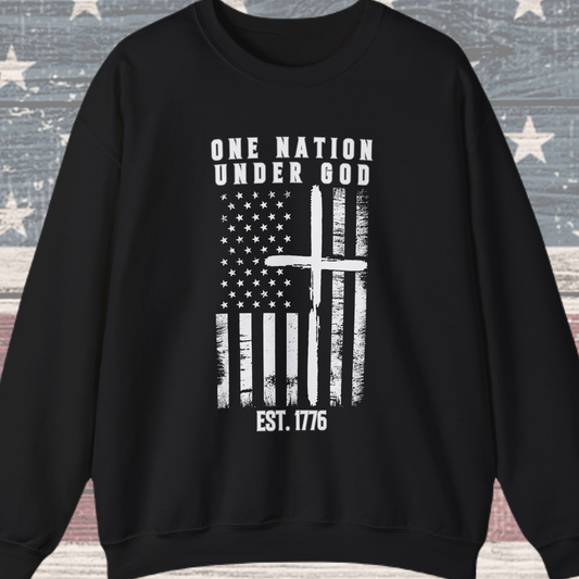 One Nation Under God - Flag with Cross Sweatshirt