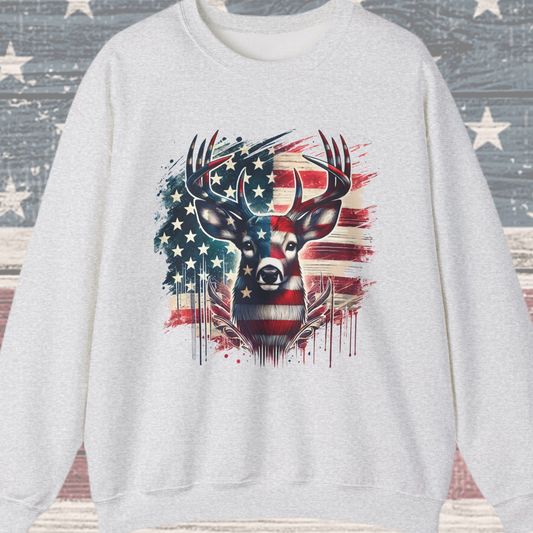 Whitetail Buck with Flag Sweatshirt