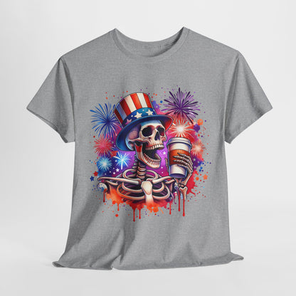 4th of July - Skeleton with Coffee T-Shirt