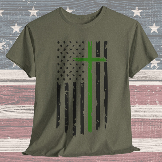 Thin Green Line Cross - Armed Forces T-Shirt