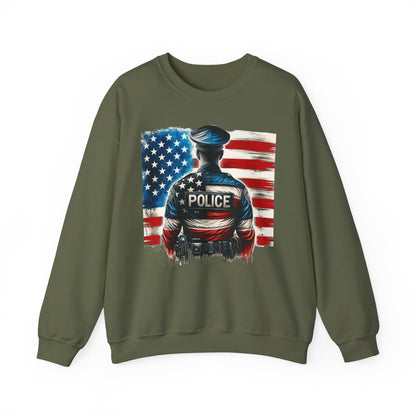 American Hero - Police Officer with Flag - Law Enforcement Sweatshirt