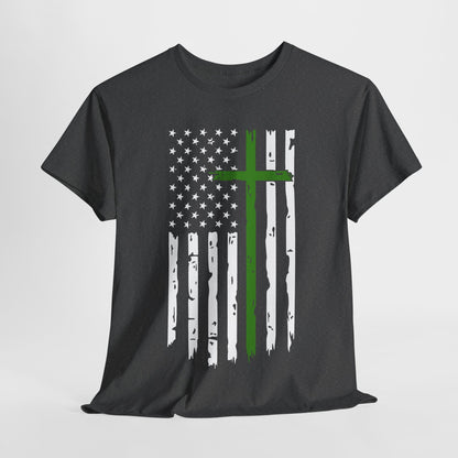 Thin Green Line Cross - Armed Forces T-Shirt