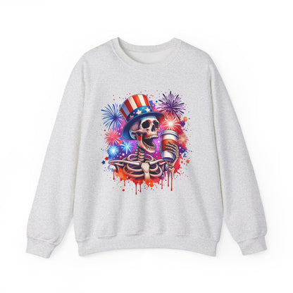 4th of July - Skeleton with Coffee Sweatshirt