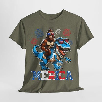'Merica! Bigfoot on Dinosaur T-Shirt