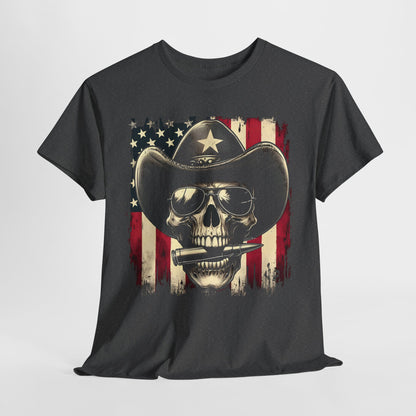 Cowboy Skeleton Biting Bullet T-shirt
