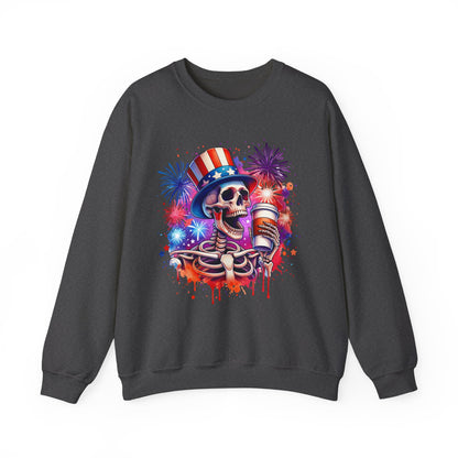 4th of July - Skeleton with Coffee Sweatshirt