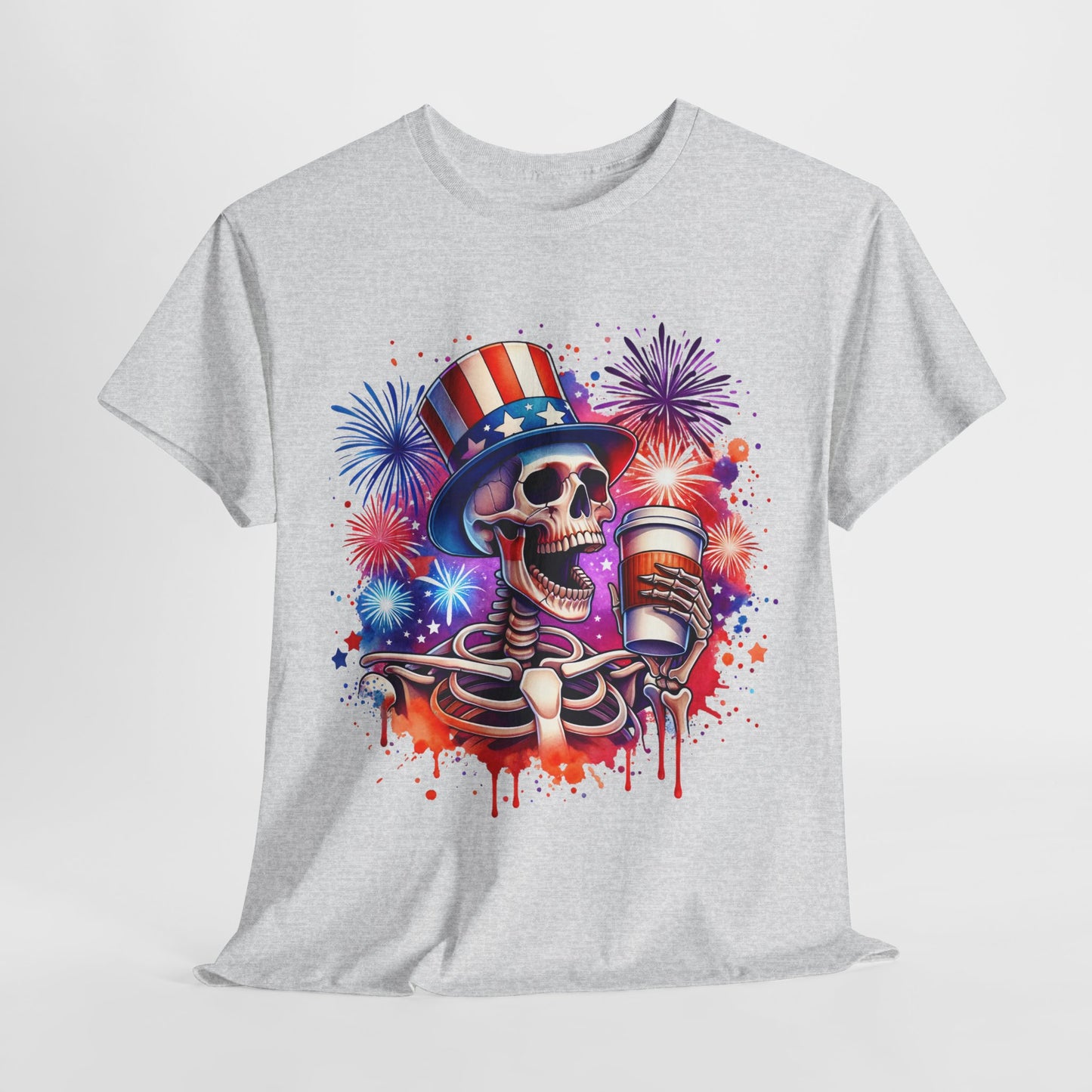 4th of July - Skeleton with Coffee T-Shirt