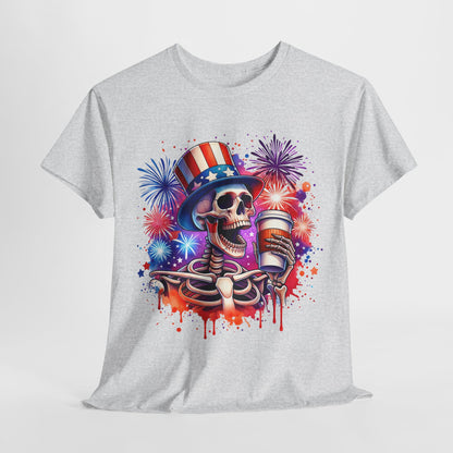 4th of July - Skeleton with Coffee T-Shirt