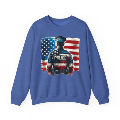 American Hero - Police Officer with Flag - Law Enforcement Sweatshirt
