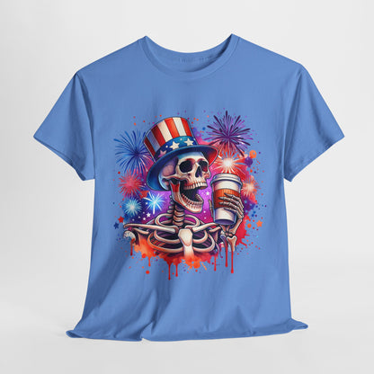 4th of July - Skeleton with Coffee T-Shirt