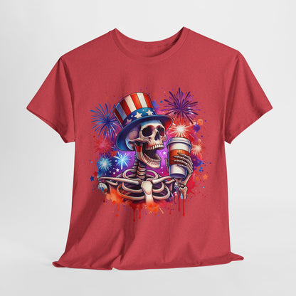 4th of July - Skeleton with Coffee T-Shirt