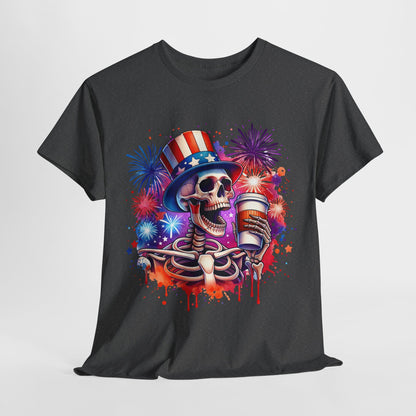 4th of July - Skeleton with Coffee T-Shirt
