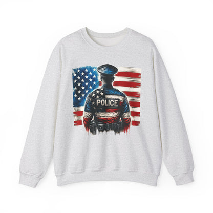 American Hero - Police Officer with Flag - Law Enforcement Sweatshirt