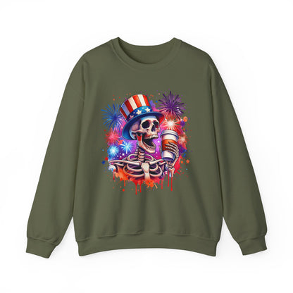 4th of July - Skeleton with Coffee Sweatshirt