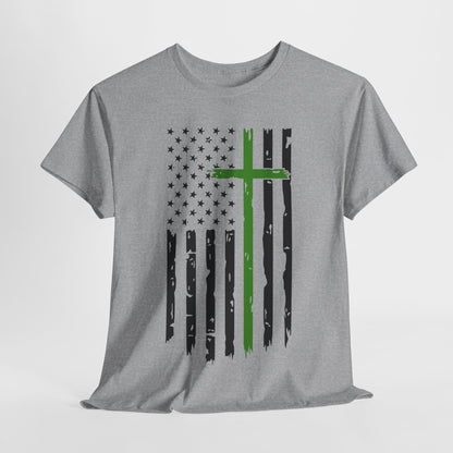 Thin Green Line Cross - Armed Forces T-Shirt