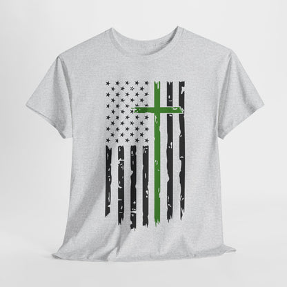 Thin Green Line Cross - Armed Forces T-Shirt