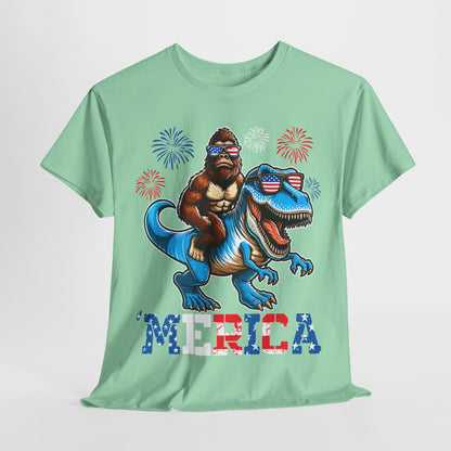 'Merica! Bigfoot on Dinosaur T-Shirt