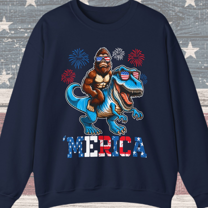 'Merica! Bigfoot on Dinosaur Sweatshirt
