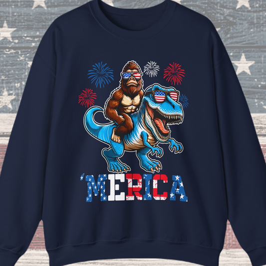 'Merica! Bigfoot on Dinosaur Sweatshirt