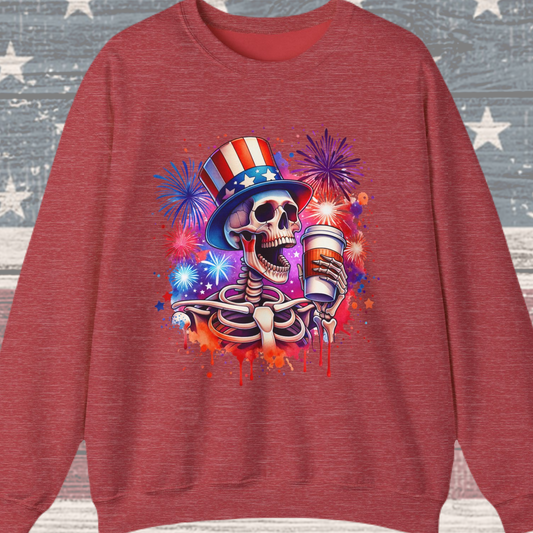 4th of July - Skeleton with Coffee Sweatshirt